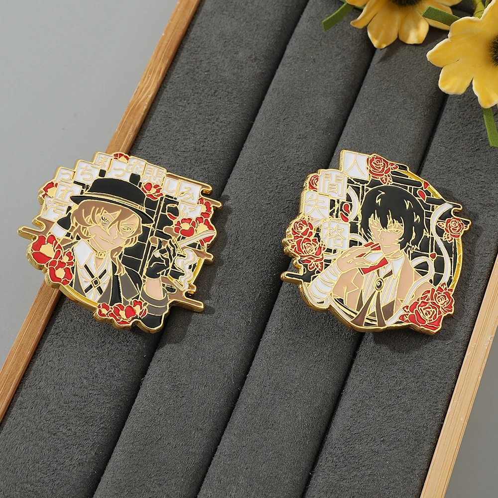 Bungo Stray Dogs Dazai Osamu  HUMAN LOST  Enamel Badge Brooch Cosplay Figure Dating Leaf Collection Jewelry Props Lapel Pins