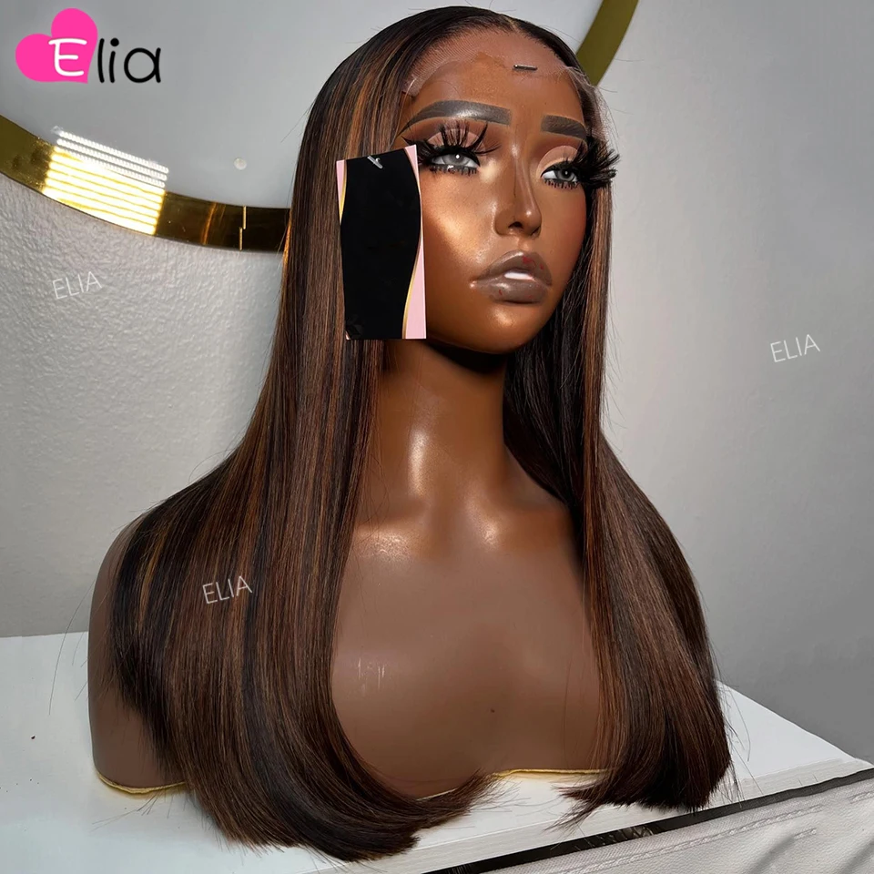 Elia Bone Straight Human Hair Dark Highlights Human Hair Wig Without Glue 13x6 Lace Frontal Wig 32 Inches Human Wigs In Offers