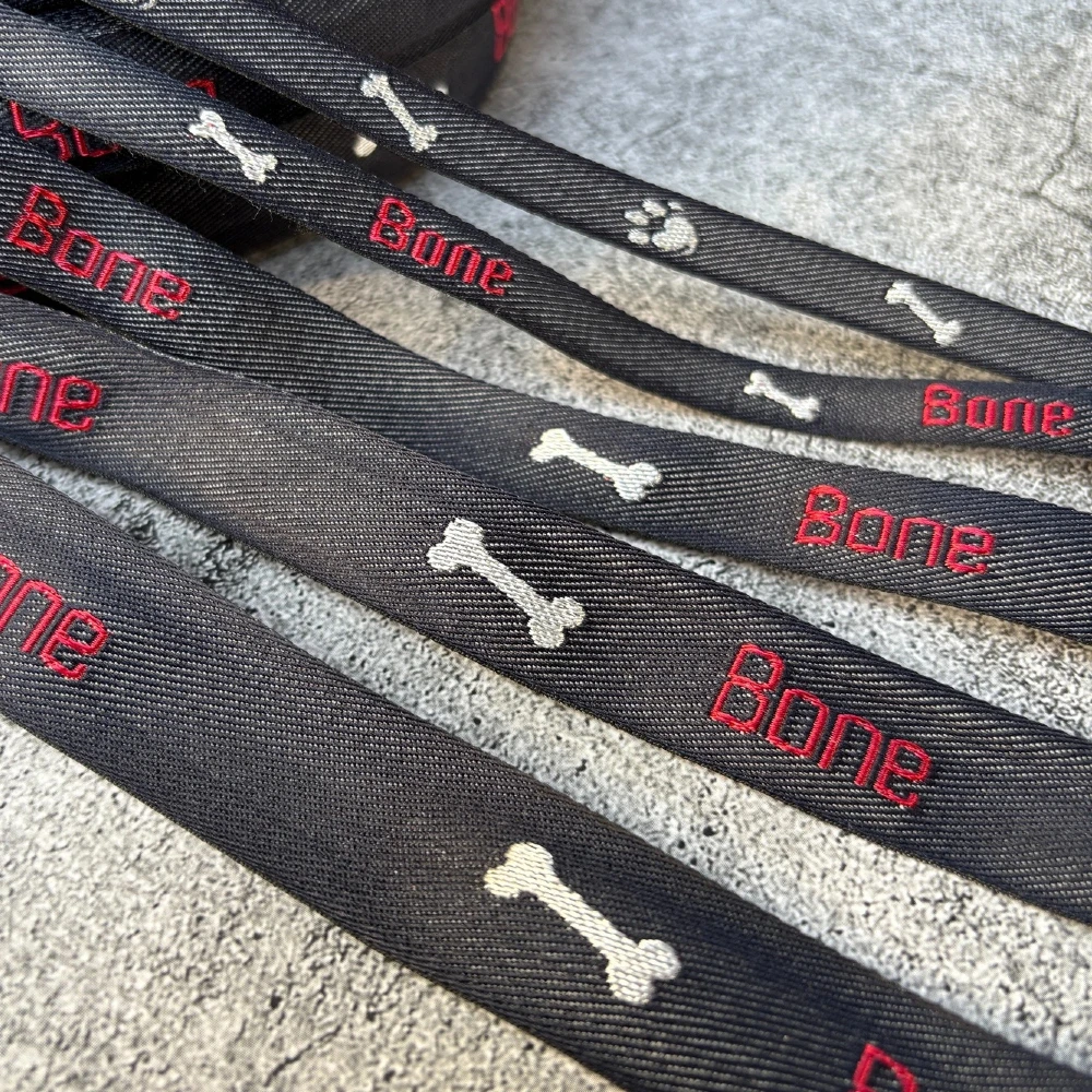 50 Yards Cartoon Woven Jacquard Ribbon 10MM/16MM/20MM/25MM 100% Polyester White Bones Design for Dog Collar Accessories