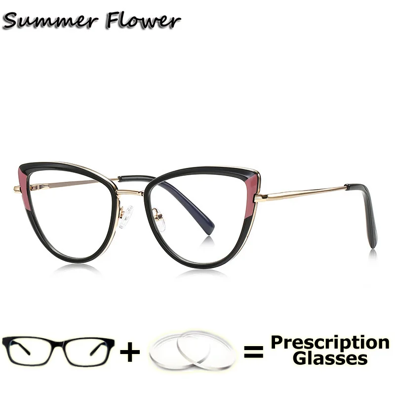 

Prescription Glasse Women Spring Hinge Myopia Recipe Lenses Cat Eye Transparent Computer Work Multifocal Progressive Eyeglasses