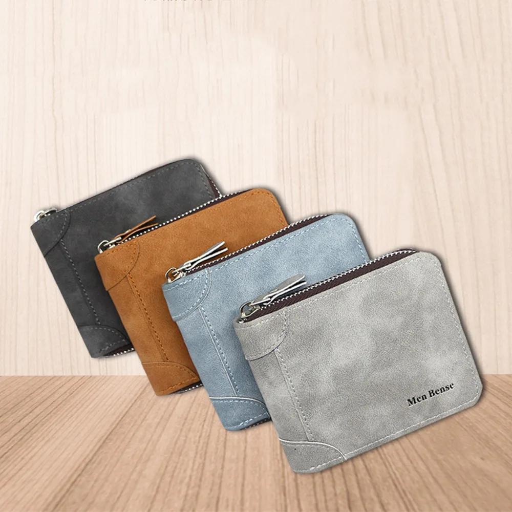 

Portable Vintage Short PU Wallet Frosted Bifold Male Coin Purse Zipper Casual Business Clutch Bag Anniversary Gift