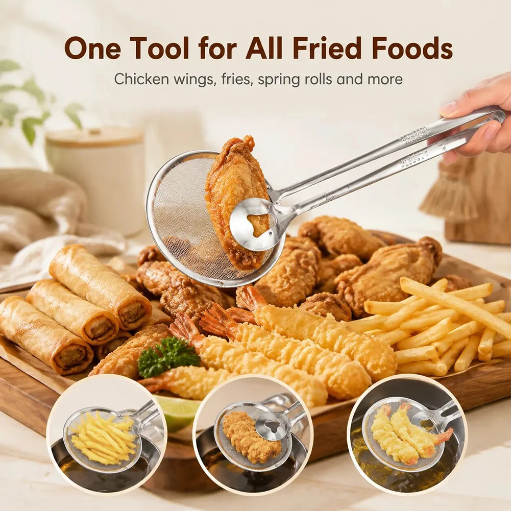 2-In-1 Oil Draining Food Clamp,Heat-Resistant Mesh Filter Tong,Kitchen Tool For Deep Frying,Multi-Functional Bbq Cooking Tongs