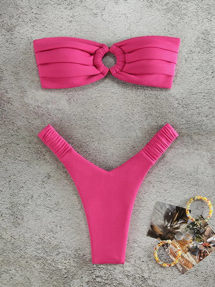 패션 솔리드 컬러 비키니 세트 패션 비치 매운 소녀 섹시한 패딩 비치 애호가를위한 두 조각 수영복