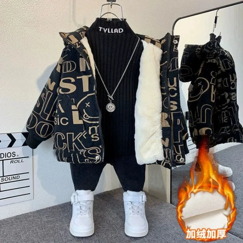 

Boys Coat Jacket Overcoat Cotton 2025 Casual Warm Thicken Velvet Winter Sports Teenager School Kids Children's Clothing