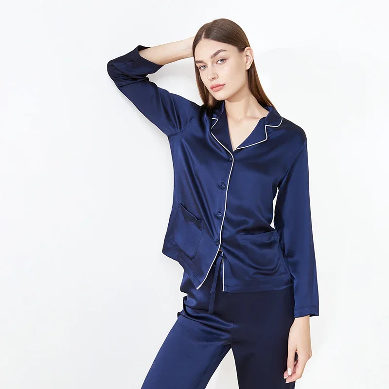 

Рождественские пижамы из натурального шелка шелковицы 22 мм, пижамный комплект с длинными рукавами, удобная одежда для сна, элегантные женские пижамы с брюками, пижамы