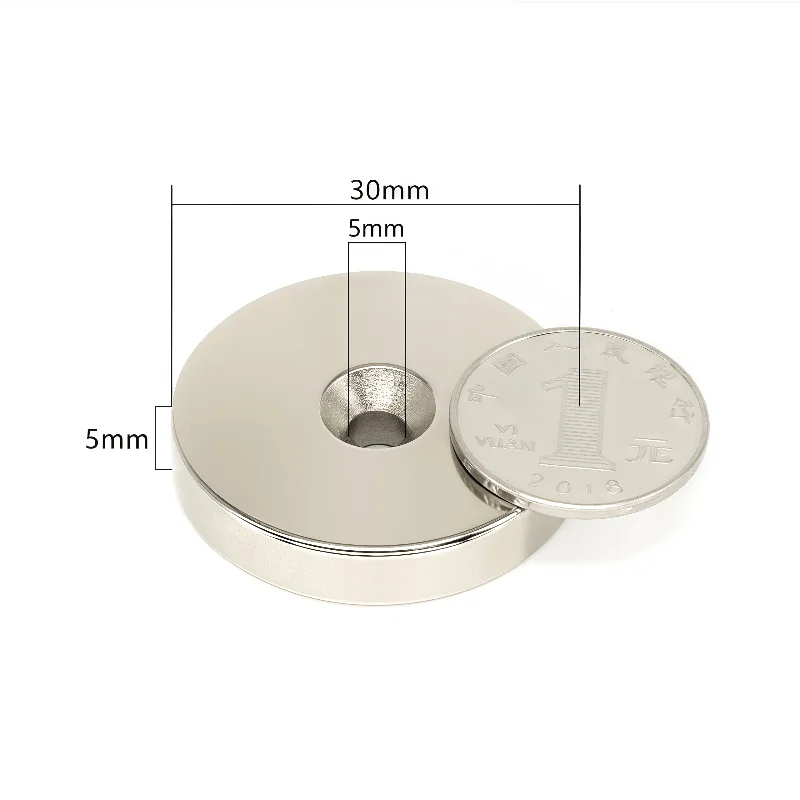 

10 pieces N52 High-strength countersunk hole magent Diameter 30mm × Thickness 5mm - Hole diameter 5mm