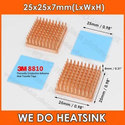 Copper 25x25x7mm Thick Base Pin Fins Heatsink Radiator Cooler With 3M 8810 Thermally Conductive Adhesive Heat Transfer Tape