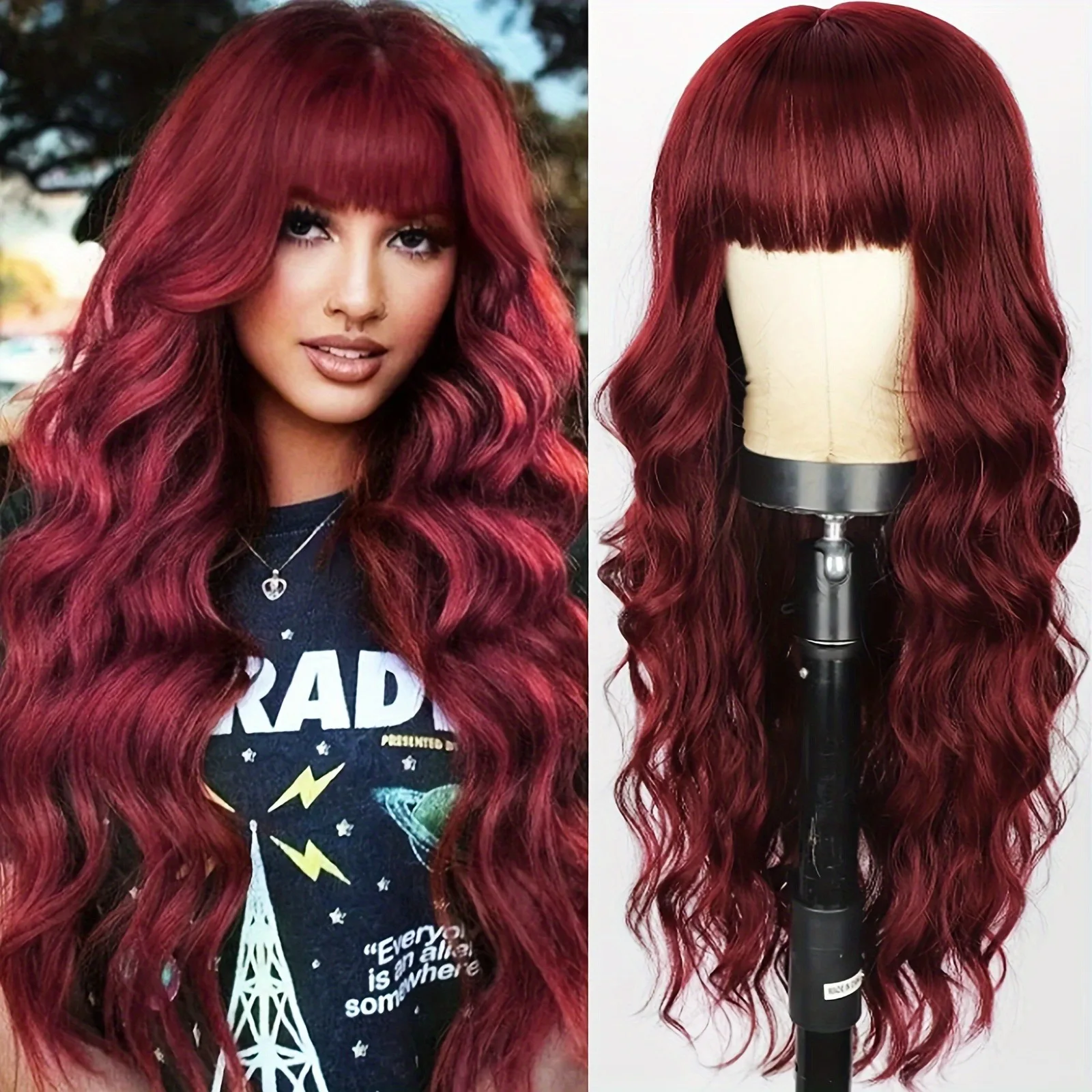 Black Long Body Wave Lace Front Wig With Bang 13x4 HD Lace Frontal Wig for Women Glueless High Quality Daily Ready To Wear image 3