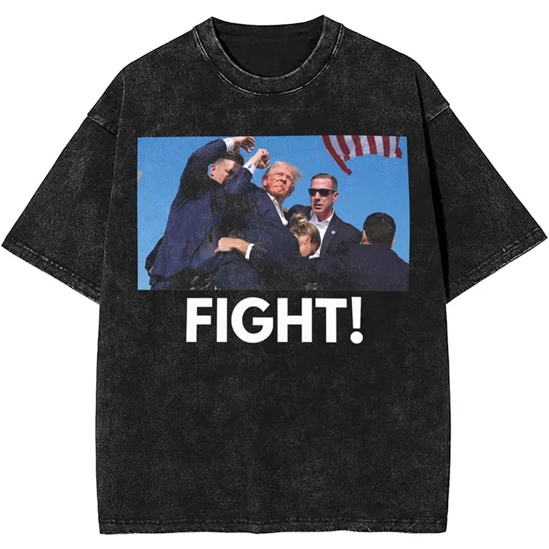 

Trump Printing T-shirt Distressed Donald Trump Washed Printed Distressed Men and Women Retro Style Trendy T-shirt
