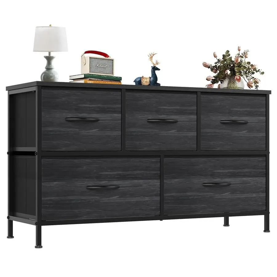 

Dresser for Bedroom with 5 Drawers, Wide Chest of Drawers, Fabric Bedroom Dresser with Drawer Organizer, Storage Organizer Unit