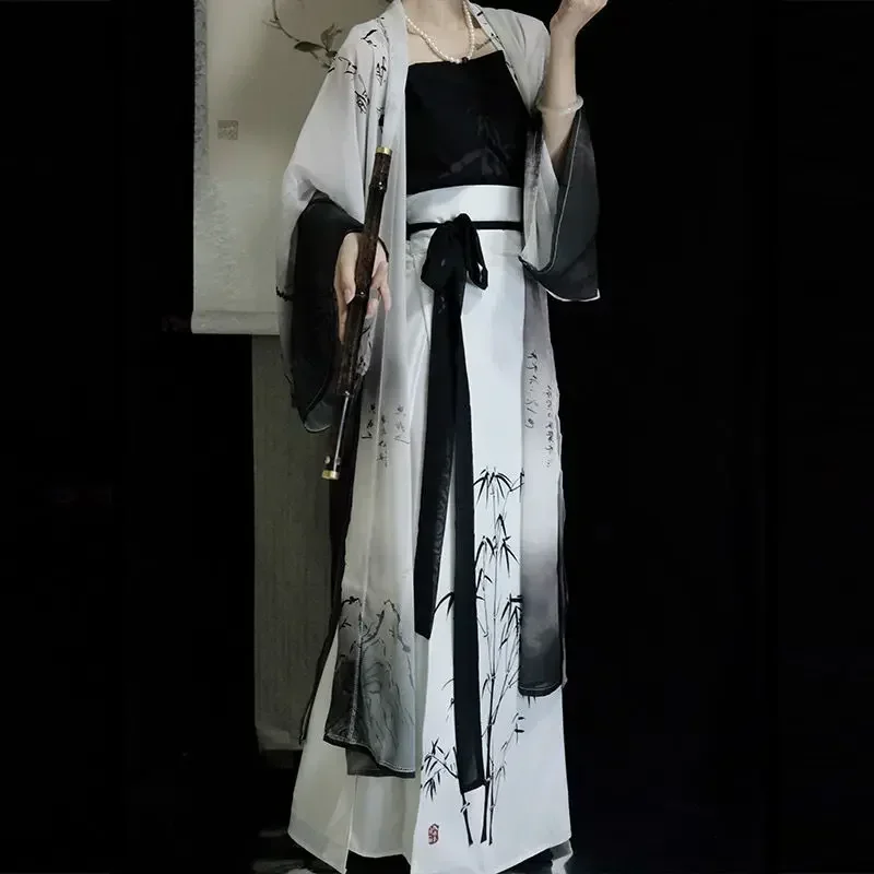 2 Colors Original Song Dynasty Ink Painting Hanfu Dress Women Summer Elegant Casual Suit 3pcs Masquerade Ball Dresses  Kimono