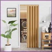 36x80 Oak Accordion Door Interior PVC with Handles, Trimmable Track, Space Saving