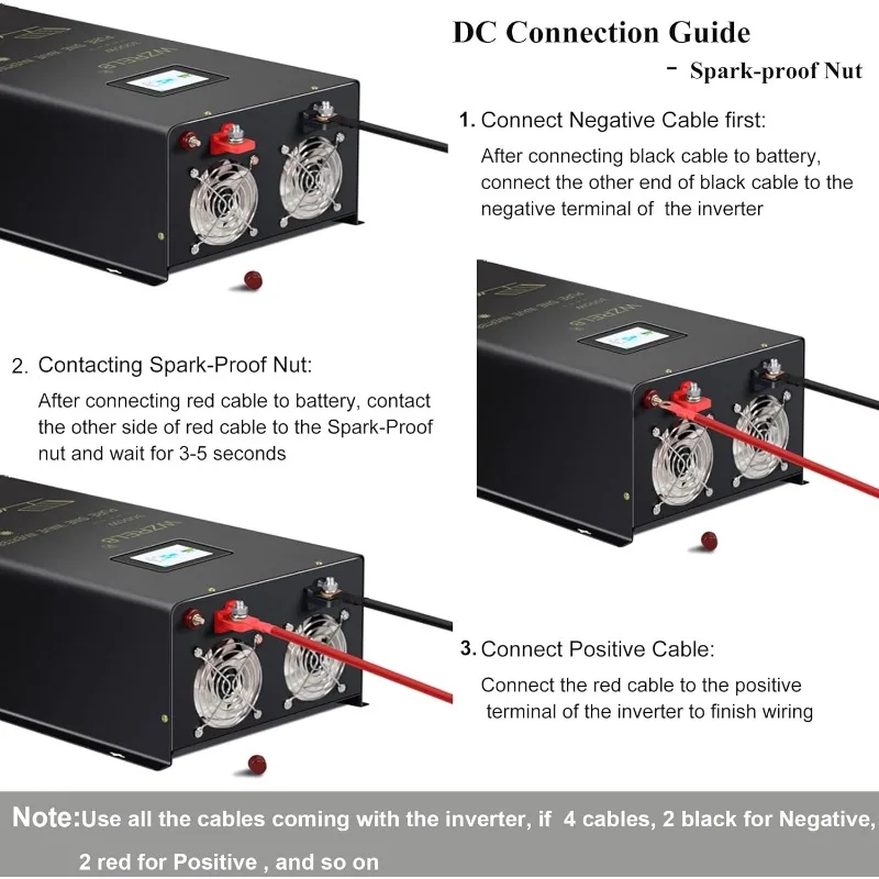 WZRELB Inversor de onda sinusoidal pura de fase dividida de 3000 W, entrada de 48 V CC a 120 V 240 V CA, 4 salidas de CA, terminal de cable duro de CA