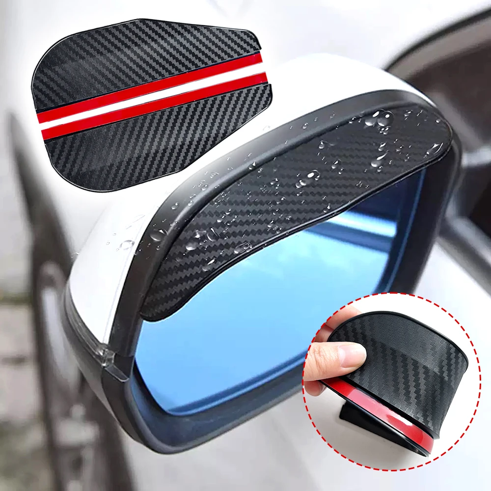 Car Carbon Fiber Rearview Mirror Rain Eyebrow Rain Shield Universal Rearview Snow Sun Visor Rain Cover Safe Driving Accessories