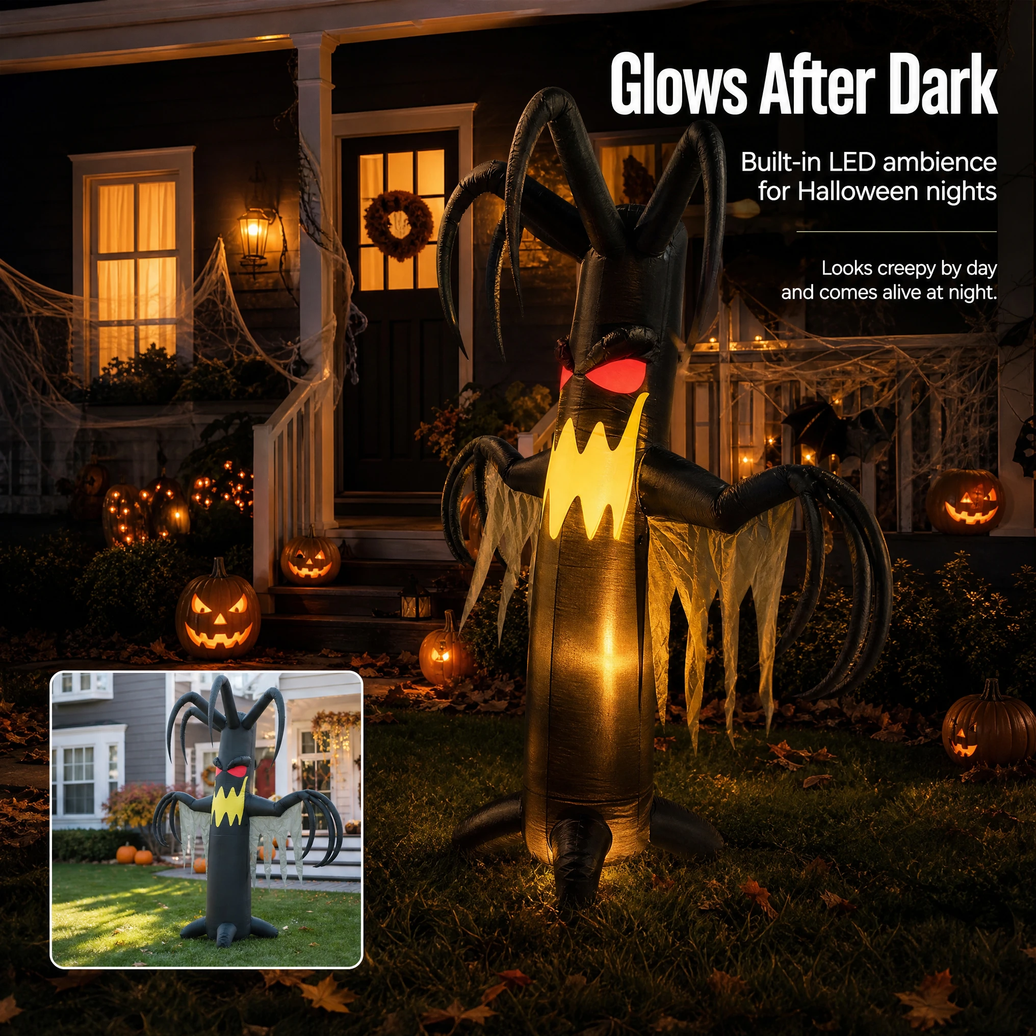 Large Halloween Inflatable Horror Dead Tree Air Model, LED Light‑up Blow‑up Tree, Waterproof Outdoor Courtyard Lawn Haunted