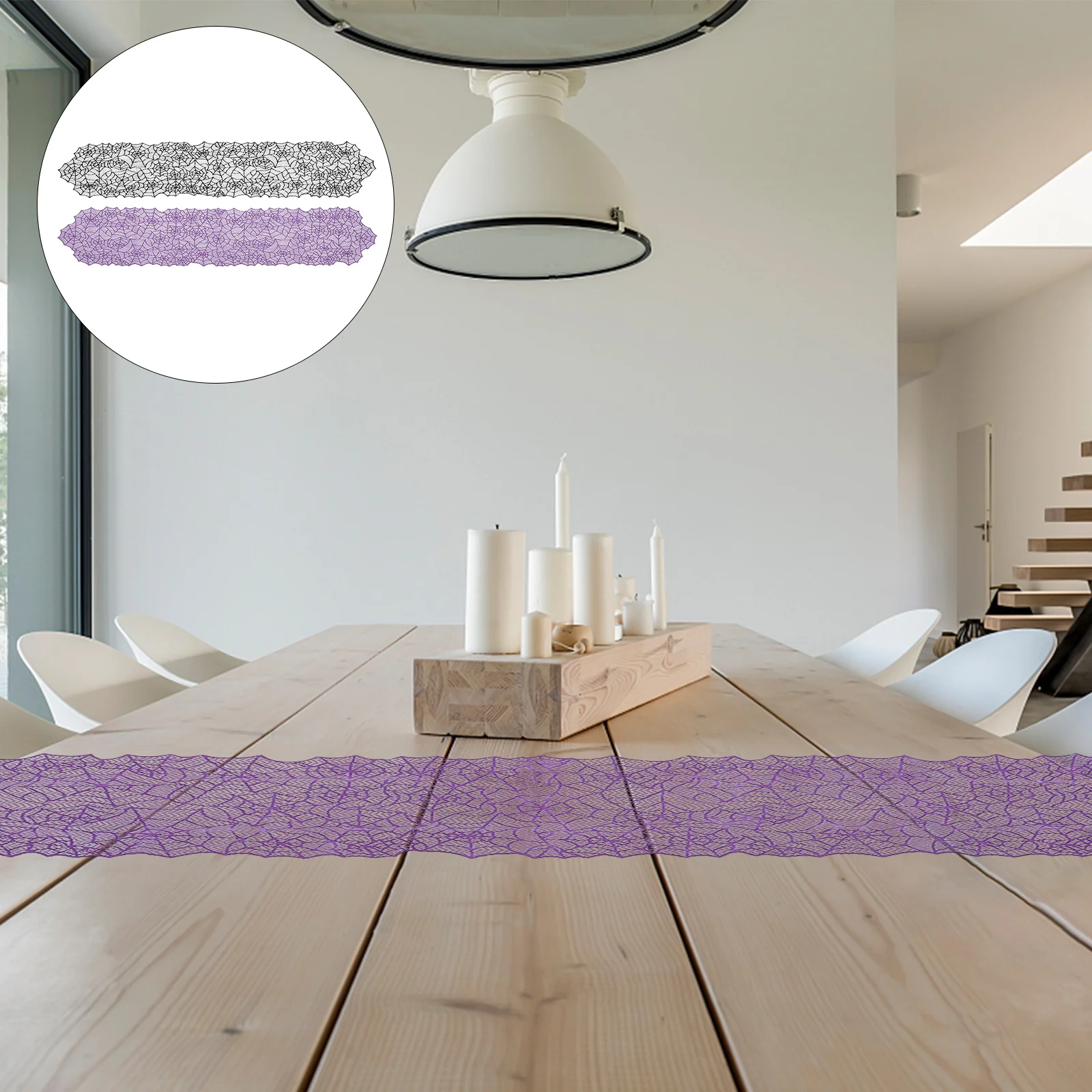 

2Pcs Spider Web Table Flags with Knitted Lace Halloween Christmas Party Decorations Wrinkle Resistant Shape Retention Purple