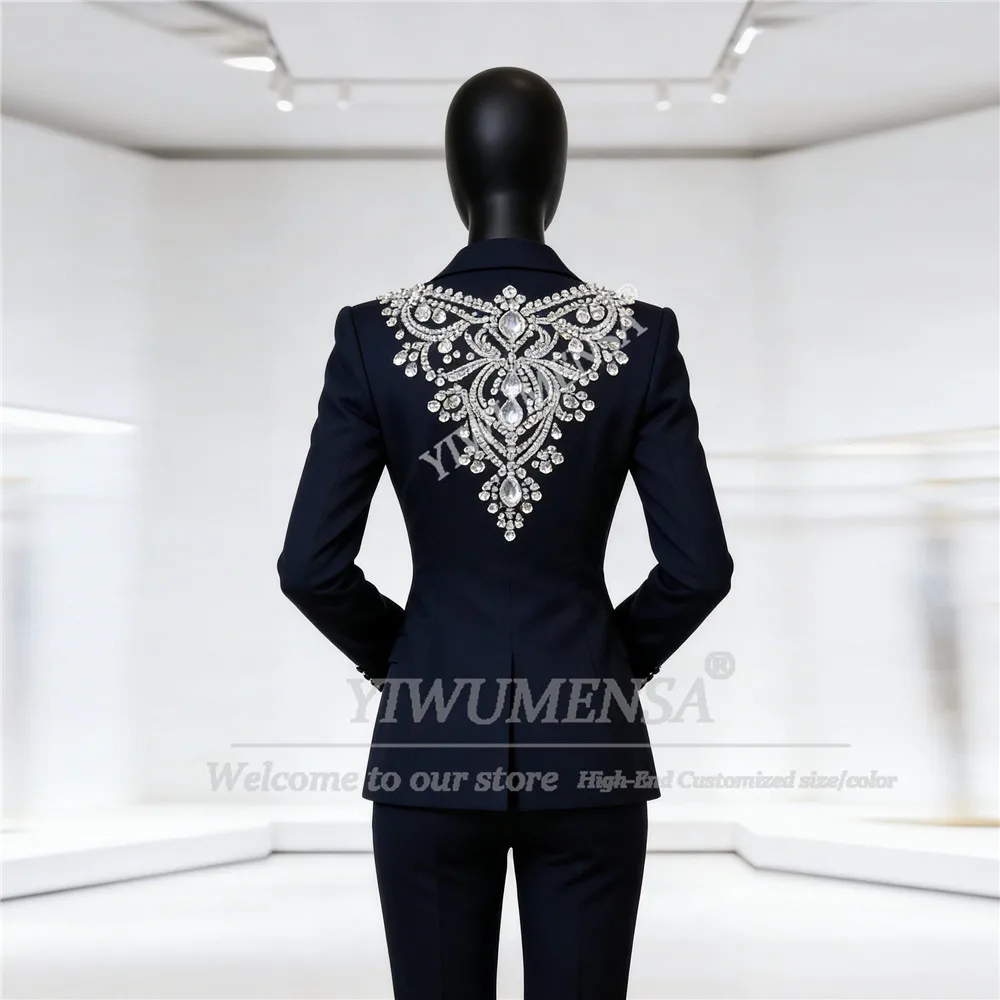 Luxury Beaded Stones Women Pants Suits 2 Piece Set Single Breasted Prom Blazer Lady Attire For Bride Mother Dresses Customized