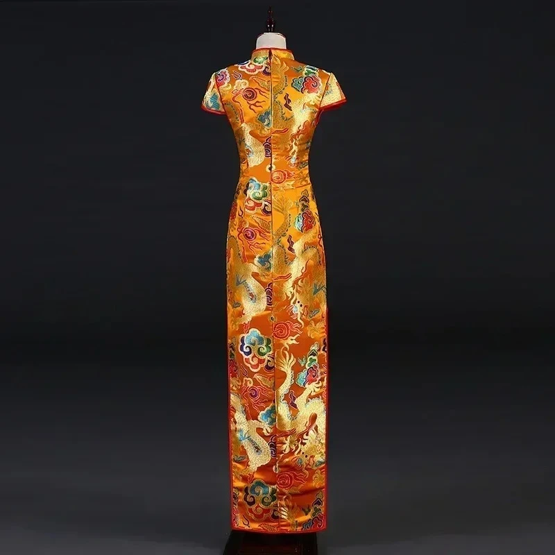 Chiński nowy rok kobiety ubrania długa sukienka czerwony cheongsams qipao suknia ślubna plus size kobieta wieczór jedwabna satyna Dragon Phoenix