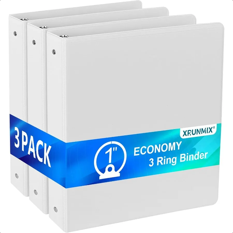 

Bulk 3 Packs 1'' Economy 3Ring Binders 1 Inch Round Rings US Letter Size 8.5'' x 11'' 200 Sheets Capacity ClearVue Presentation