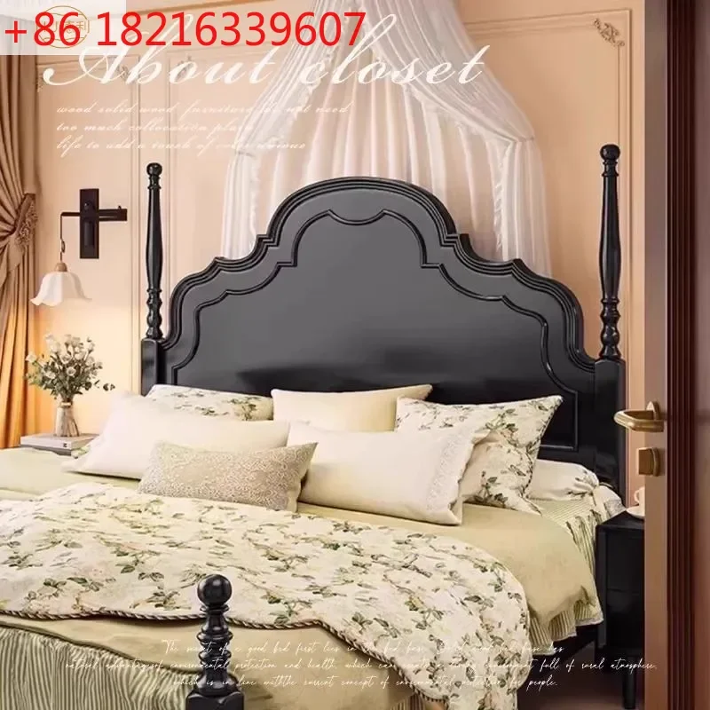 YAOAmerican Solid Wood Double Bed Medieval Retro Light Luxury Wedding Bed for Master Bedroom Advanced Design