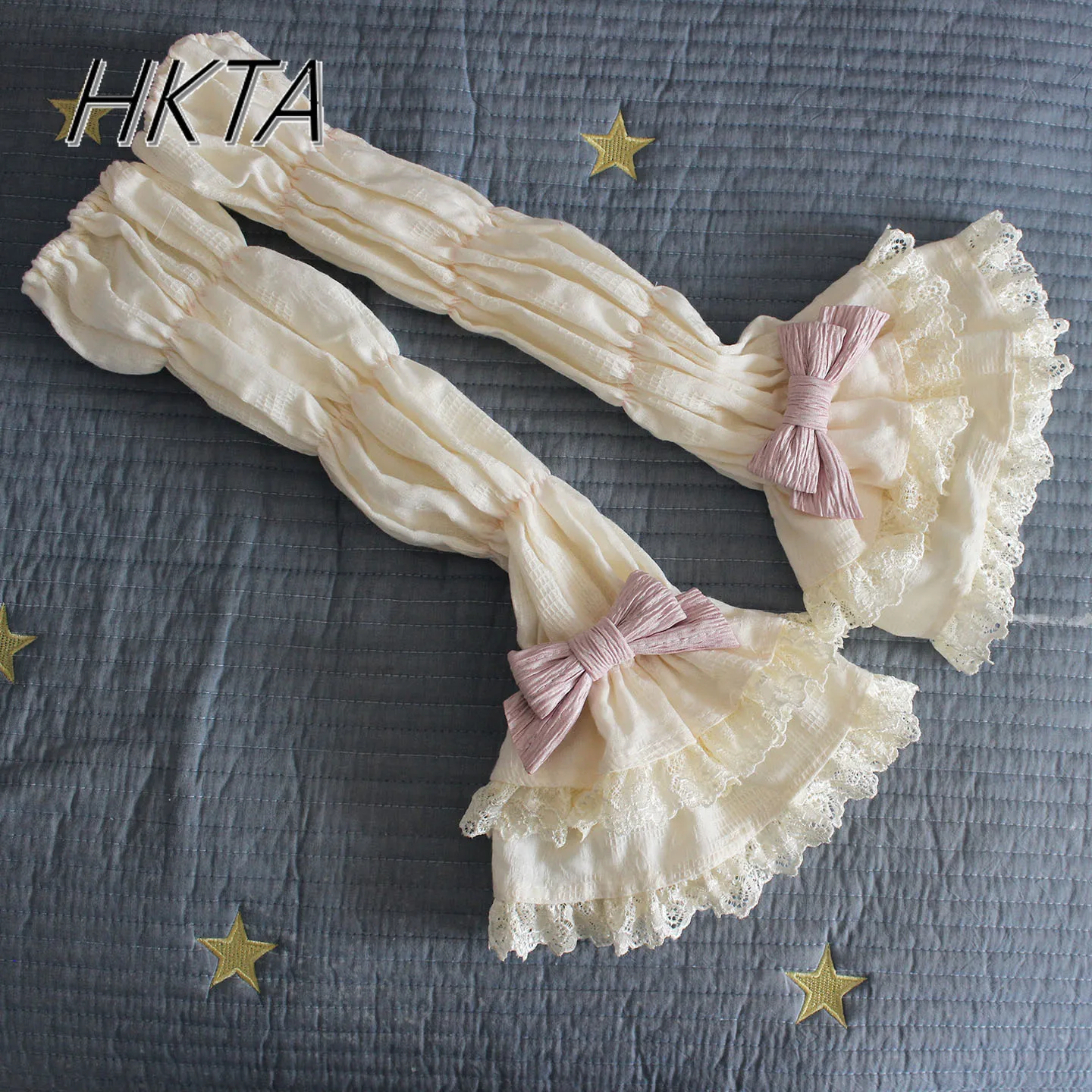 

Lolita Jacquard Pure Cotton Lotus Root Joint Pink Purple Long Hand Sleeve Women Gloves Summer Sweet Cute Lace Bow Arm Sleeves