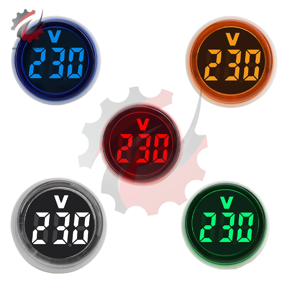 EU Plug LED Digital Voltmeter AC 50-500V 30mm Round Mini Voltage Meter Indicator Light Volt Tester Detector Gauge Monitor