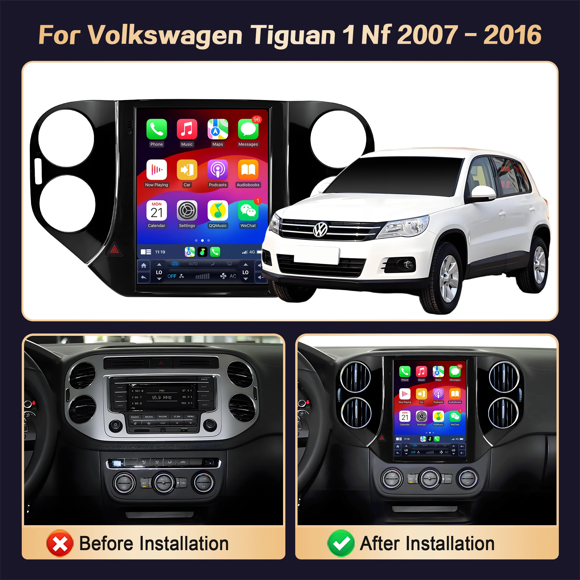 9.7inch For Volkswagen Tiguan 1 Nf 2007-2016 Car Radio Video Android 14 Navigation GPS BT Multimedia Stereo Touch QLED Screen