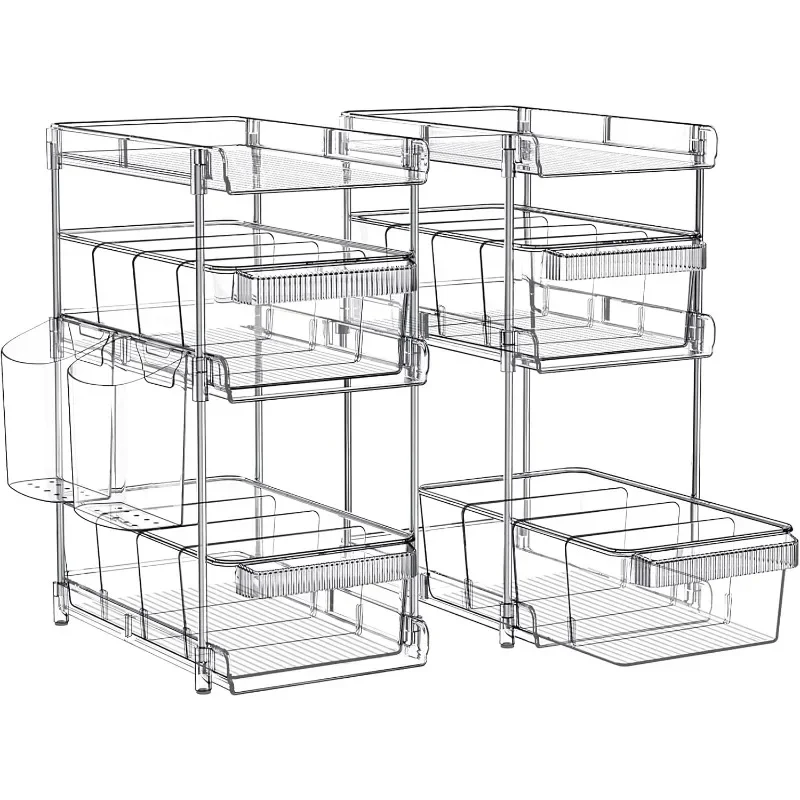 

Clear Bathroom Organizers 2 Sets 3 Tier, Stackable Under Kitchen Sink Organizers and Storage acrylic pantry organizers shel