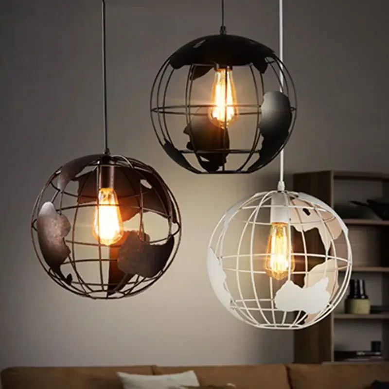 Imagem -02 - Lustre do Globo do Ferro Americano Personalidade Simples Porch Criativo Balcony Lamp Bedside Bedroom Chandelier Candeeiros do Corredor