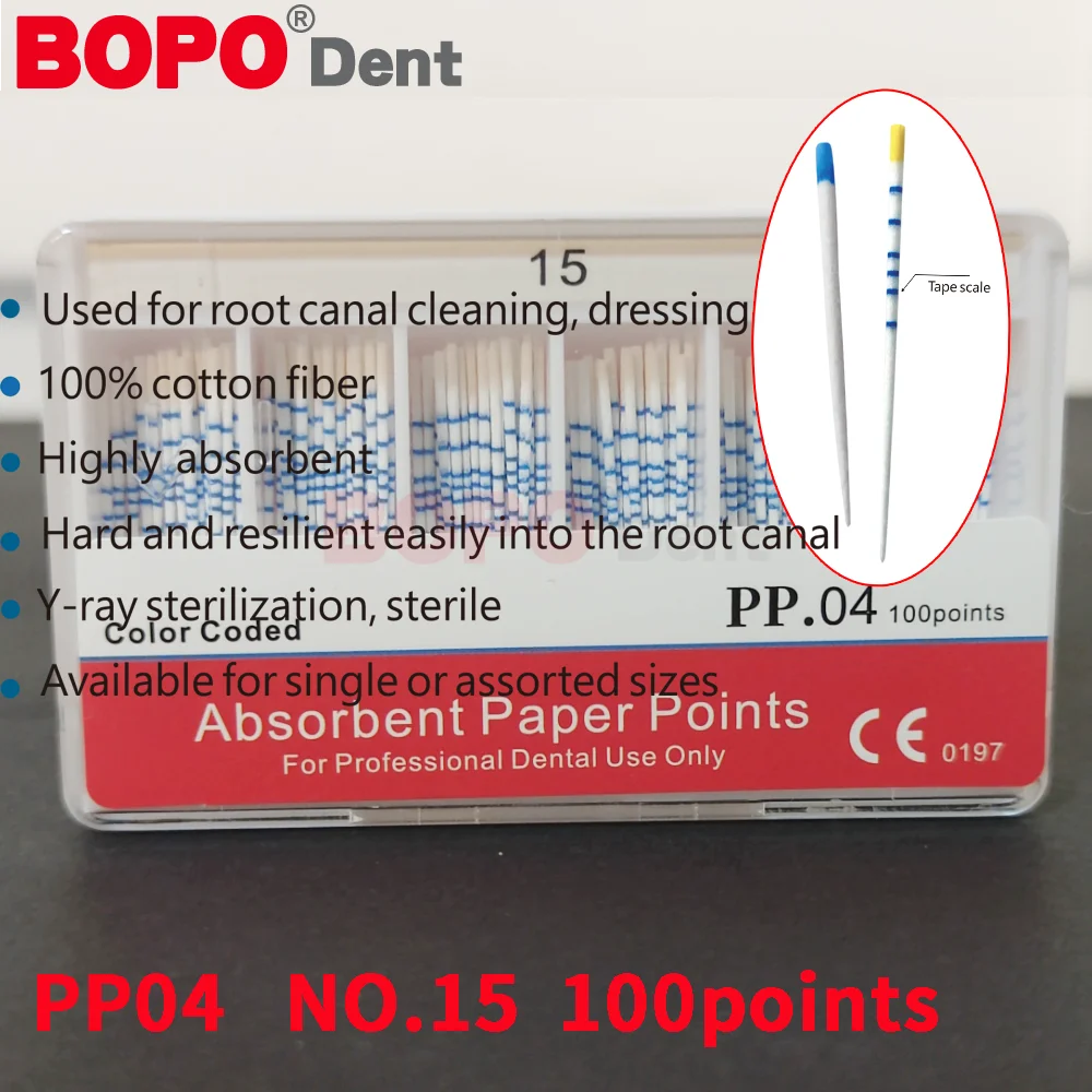 نقاط ورق ماصة للأسنان Pro-T إلغاء جذر معقم كبير مستدق مع مقياس ألياف اللبية مواد طب الأسنان 15-40 #