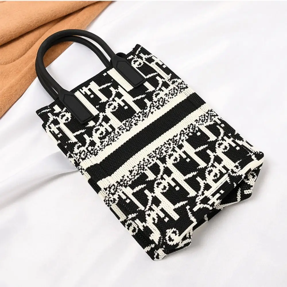 Fashion Geometric Pattern Women\'s Knitted Handbag Female Woven Shopper Purse Design Chain Shoulder Crossbody Bag