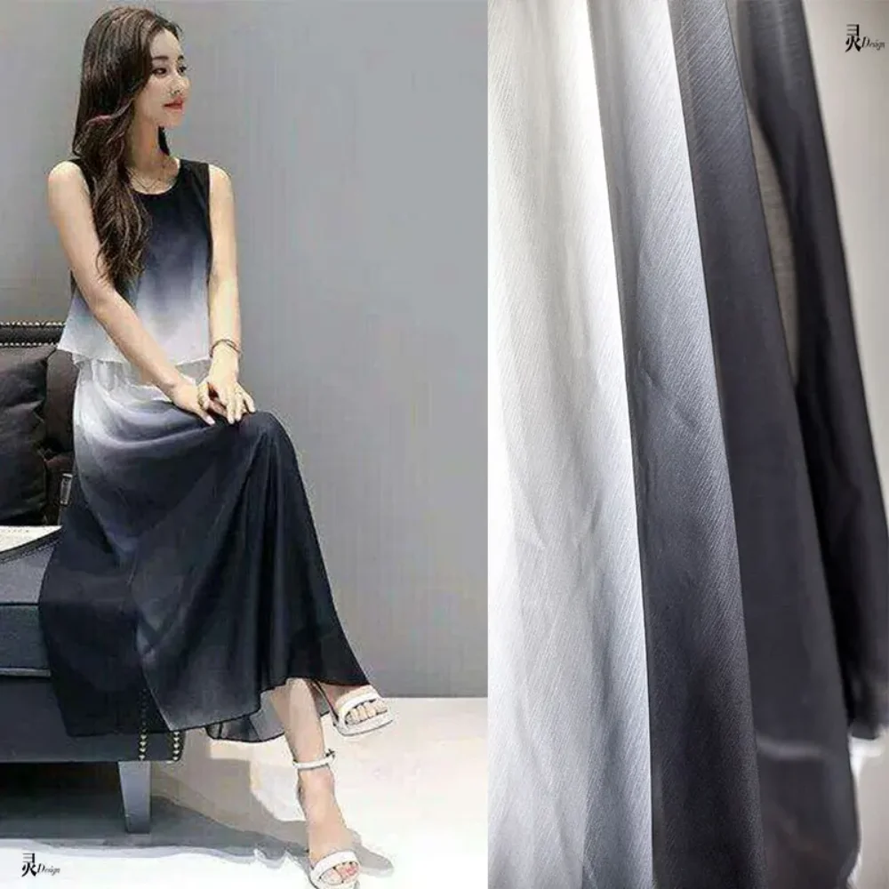 

Chiffon Fabric Black Gradient Soft Dress Gauze Hanfu Fashion Designer Diy Sewing Material By The Meter Wholesale Cloth
