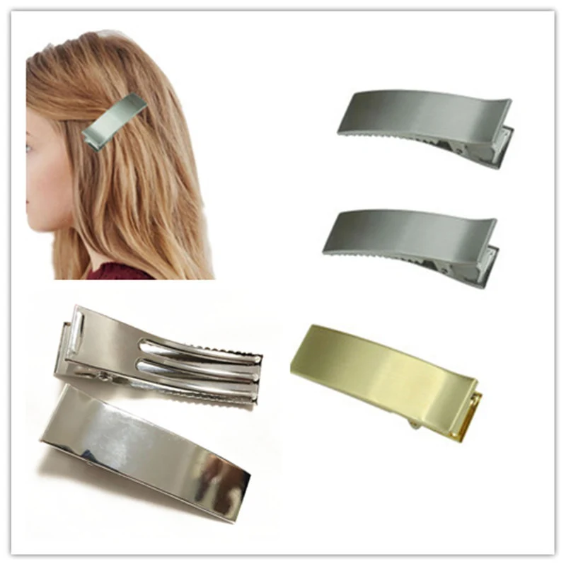 4PCS 2.4cm*8.5cm Large Three Prongs Arched Rectangle Metal Alligator Hair Clips Duckbill Hairpins Plain Hair Accessories