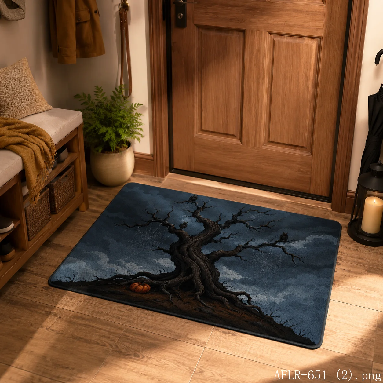 VIKAMA Dead Tree Hanging Bat Halloween Doormat Non Slip Indoor Outdoor Rug Minimalist Spooky Front Entrance Welcome Door Mat Rug