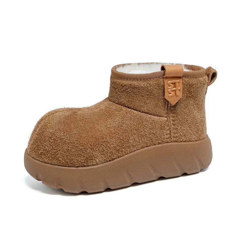 

Snow Boots Women Suede Leather Winter Shoes Warm Plush Thick Sole 4.5cm Non-slip Fashion Brand Ladies Ankle Boots Yellow DX711