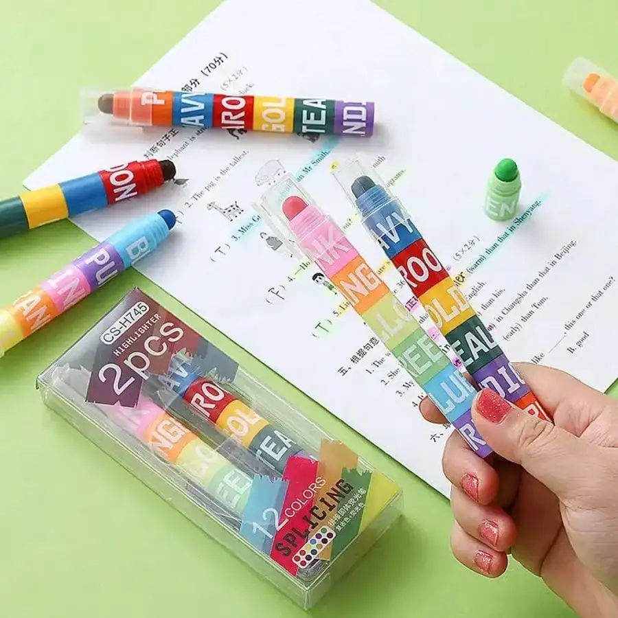 6/12pcs/set Color Splicing Solid Highlighter Multi-color Pen Graffiti Pen Key Line Marker Pen School Office Supplies Stationery