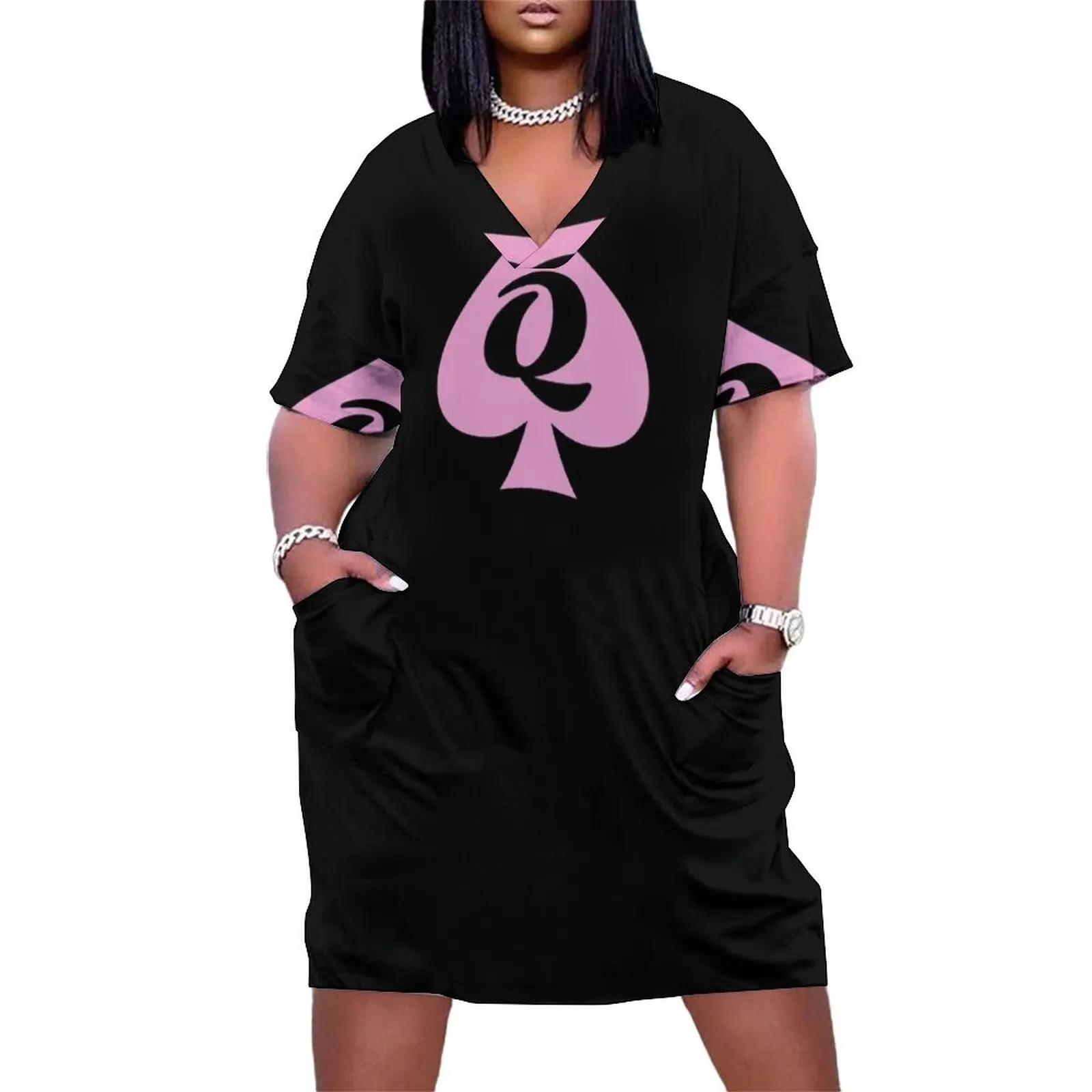 Queen of Spades Pink and Black Loose Pocket Dress sexy dress Women