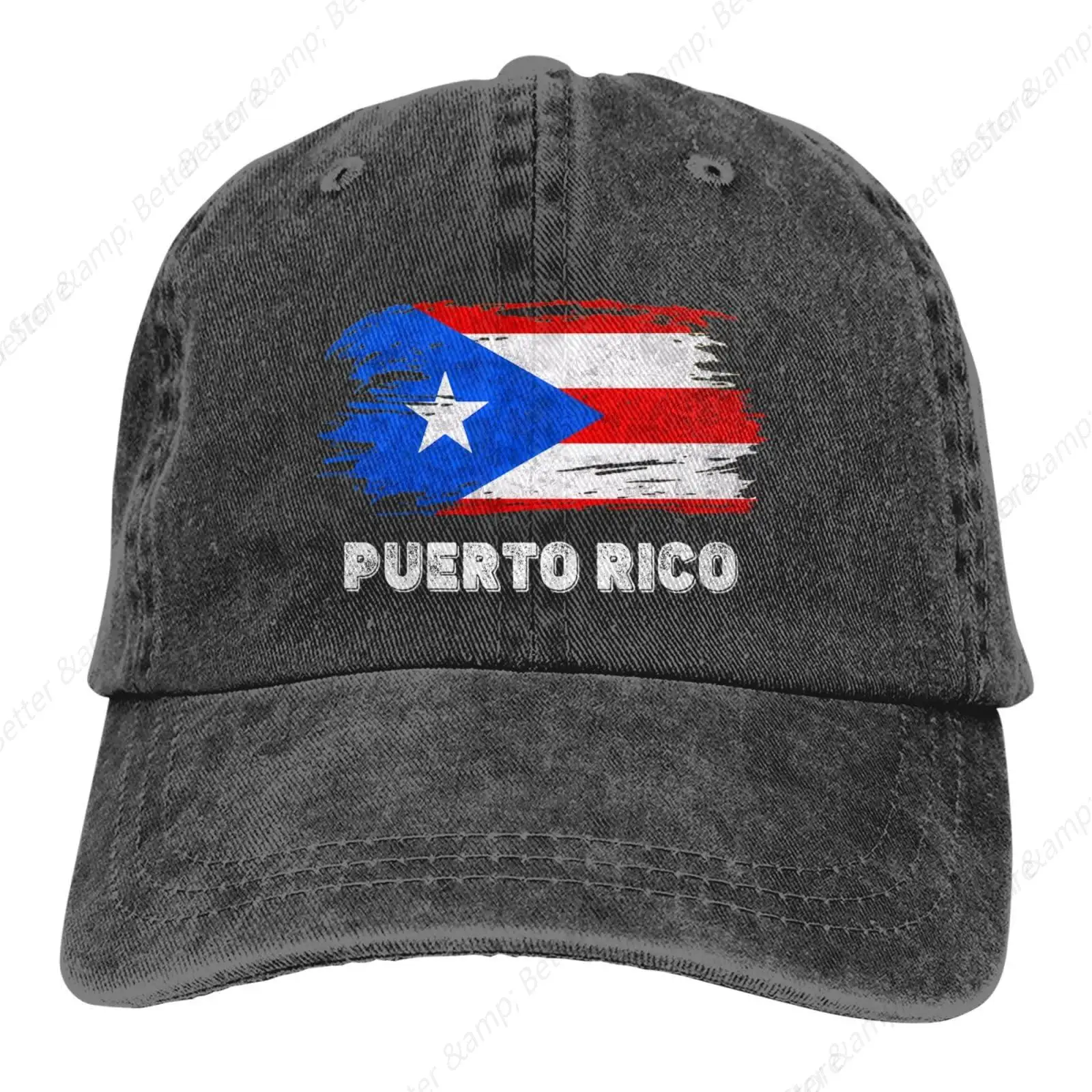 

Puerto Rico Flag Denim Baseball Cap Golf Dad Hat Adjustable Vintage Washed Cotton Fashion Casquette for Women Men