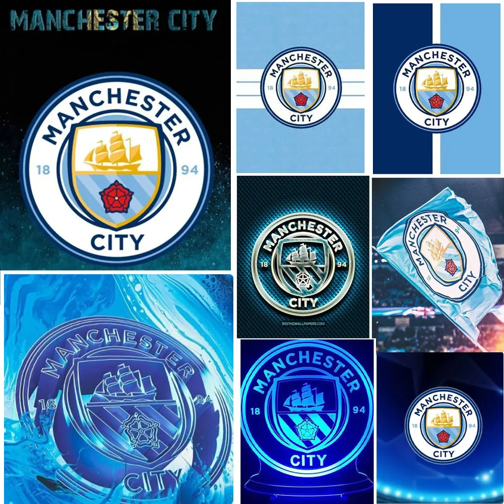 3.Manchester City Logo Set Pintura Diamante, DIY Badge, British Football Club, Ponto Cruz, Mosaico Decoração para casa, 5D