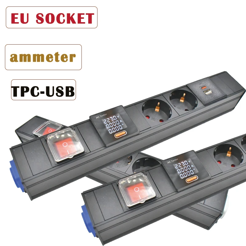 EU socket PDU power strip Network cabinet rack Aviation Input/Output  with Type-C port ammeter double break switch wireless