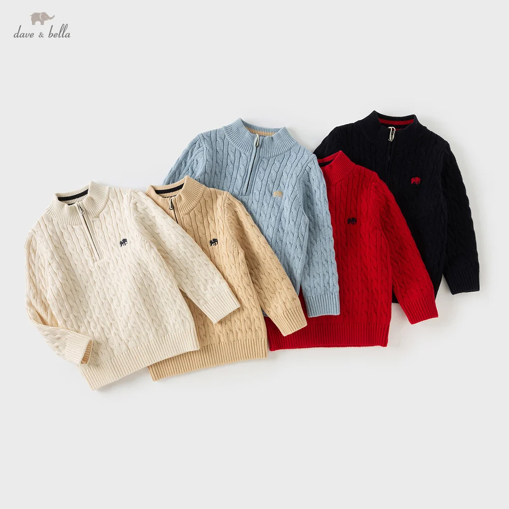 Dave Bella Children Knitted Sweater Autumn Winter Boys Cotton Cashmere Pullover Baby Half High Collar Top Kids Clothes DB4253597