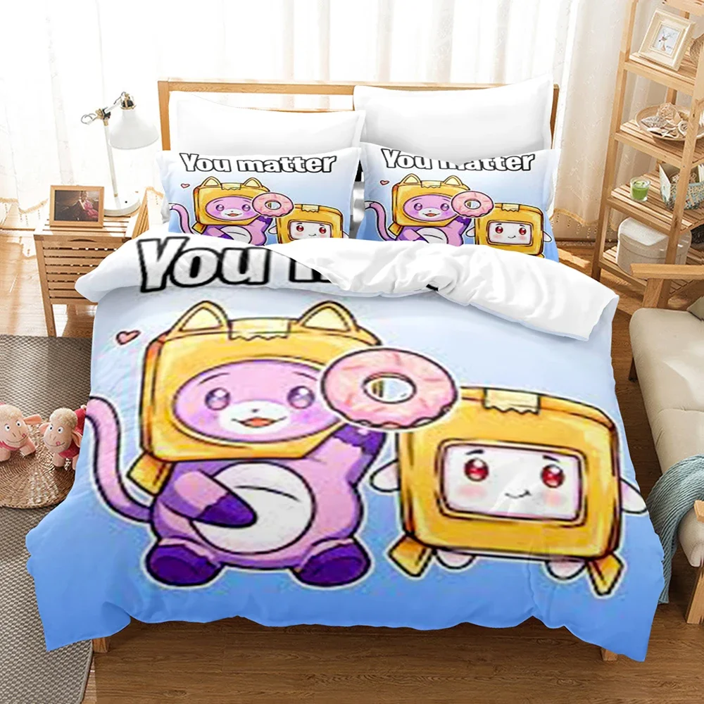 Lankybox Foxy Boxy Bedding Sets Single Twin Full Queen King Size Bed Linen Kids Girls Bedroom Decor Cartoon Duvet Cover Set Gift