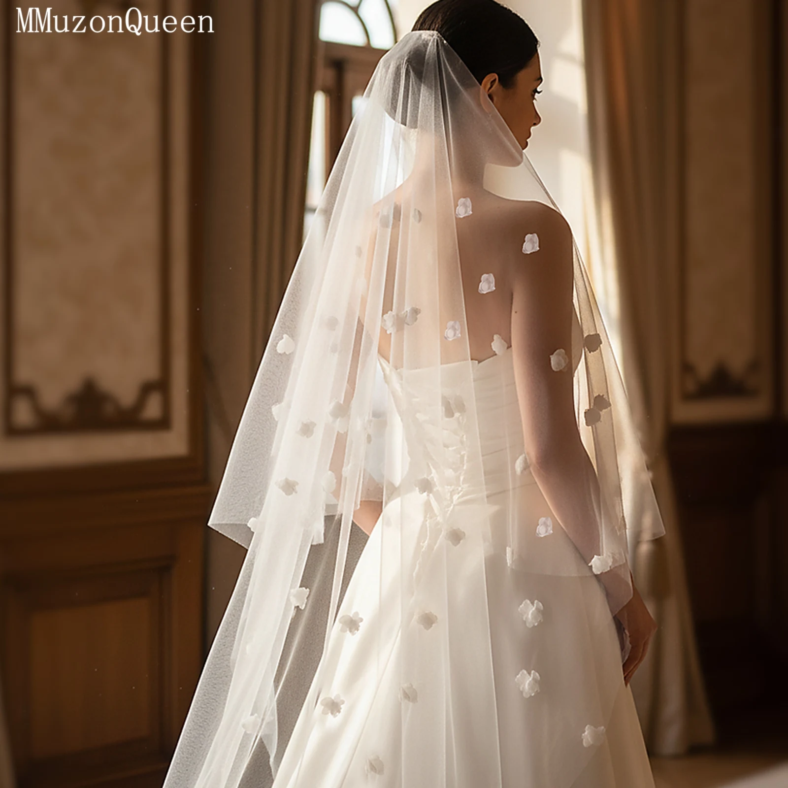 

TOPQUEEN V190 Simple Hand-Sewn Organza Flower Double-Layer Veil Bridal Wedding Accessories Blusher Veil