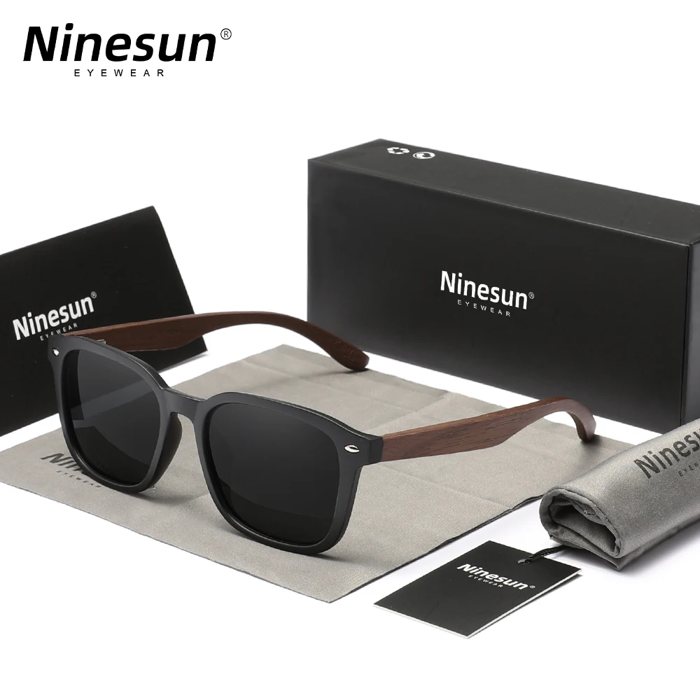 NINESUN Wooden Vintage High Quality Polarised Men's Glasses Walnut Sunglasses UV400 Women's Fishing Holiday Driving Eyeglass