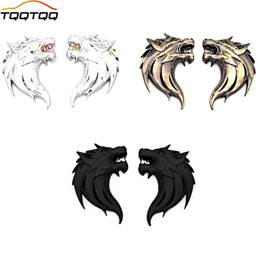 

2pcs 3D Wolf Head Metal Emblem Car Motorcycles Side Fender Rear Styling Emblem Badge Decal