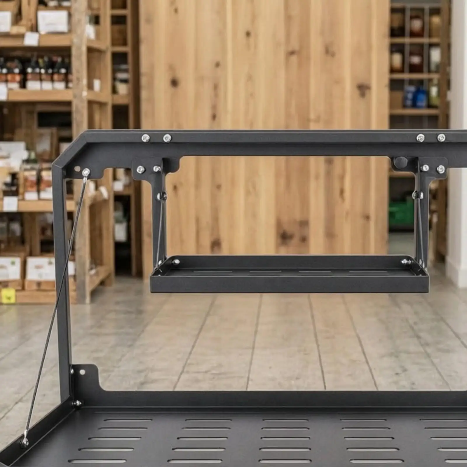Foldable Tailgate Storage Rack Space-Saving Tailgate-Mounted Cargo Shelf Foldable Storage Holder Lockable for Road Trips