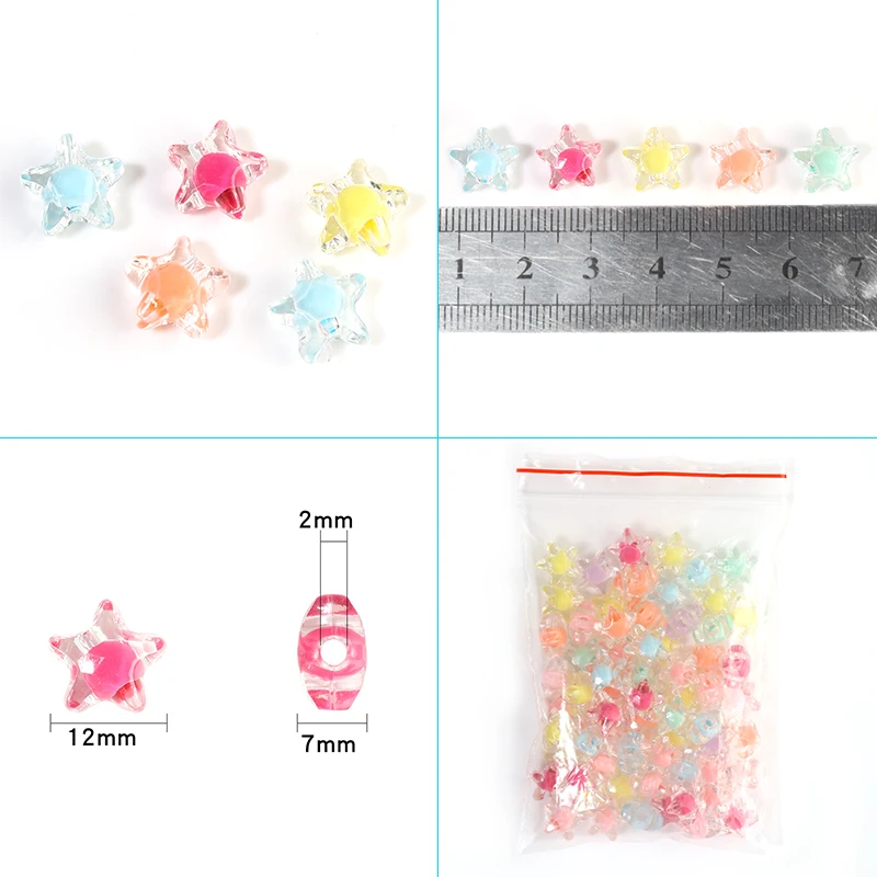 50Pcs 12mm Clear Acrylic Star Beads Loose Spacer Beads for Jewelry Making DIY Bracelet Necklace Phone Chain Accessories