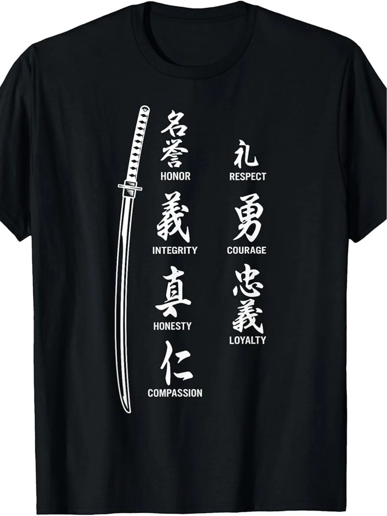 

180g Classic Japanese Samurai Sword Design T-Shirt - Black Cotton, Round Neck, Short Sleeve, Casual Summer Tee