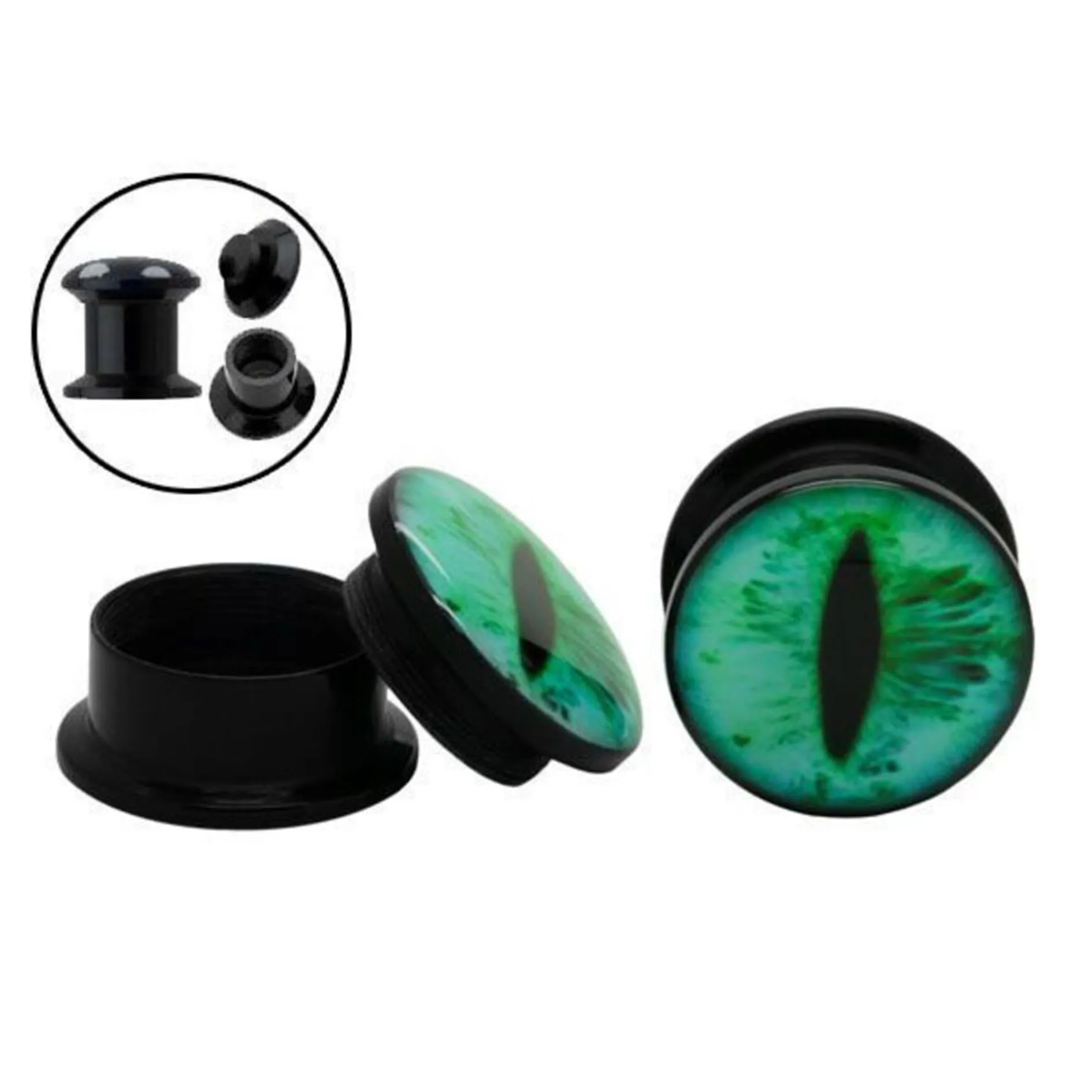 A Pair of Personalized Punk Green Eyes Dragon's Eye Acrylic Screw-in Ear Expansion Ear Tunnel Plug Expander