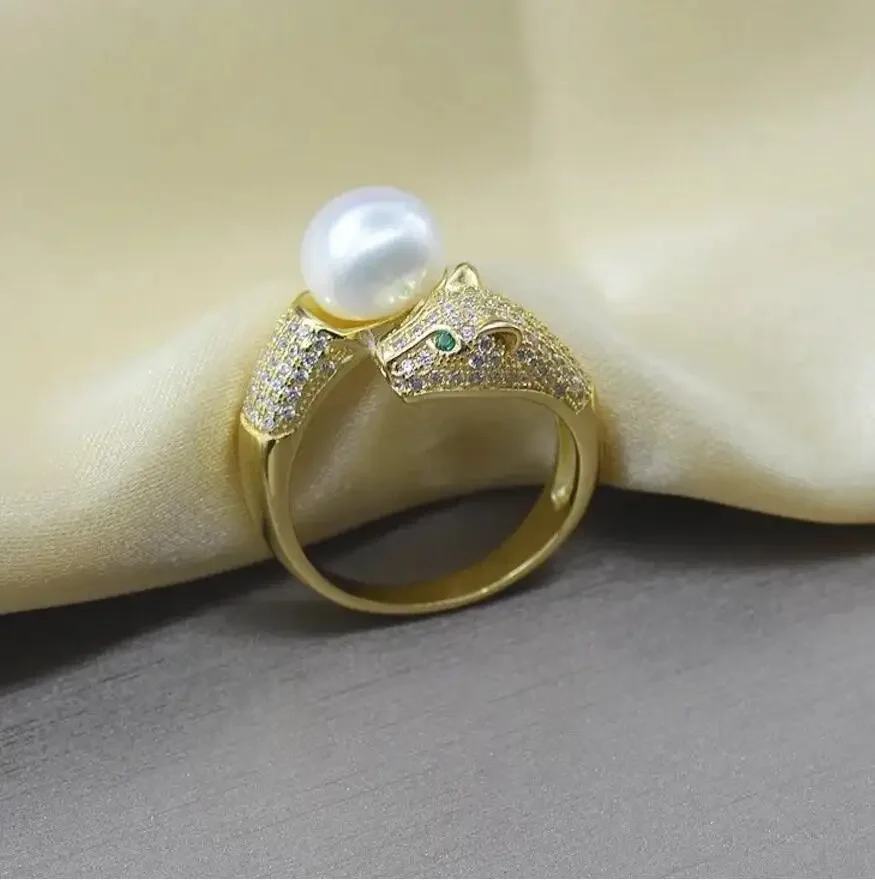 

Новое натуральное огромное круглое женское кольцо с леопардовым принтом AAA 9-10 мм с белым жемчугом.